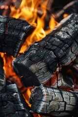 A close-up view of a fire pit with wood burning, perfect for outdoor gatherings or cozy nights in