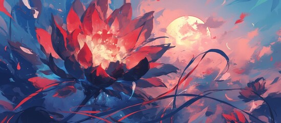 Artwork featuring a deep burgundy flower