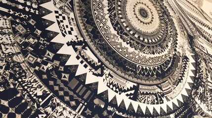 Ornamental artwork featuring black and white patterns