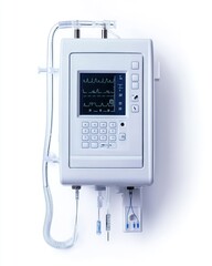 Medical infusion pump isolate on white background, digital controls,