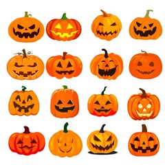 set of Halloween orange pumpkin illustration.