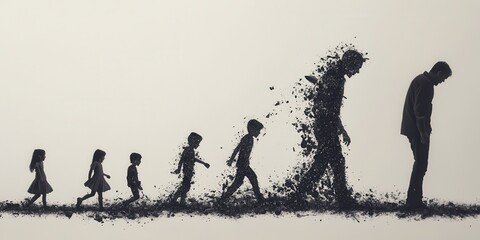 A captivating representation of human evolution, showcasing the transition from childhood to adulthood with abstract elements.