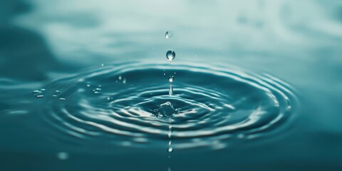 A close-up shot of a water droplet creating ripples in a serene blue surface, capturing the beauty of nature's simplicity.