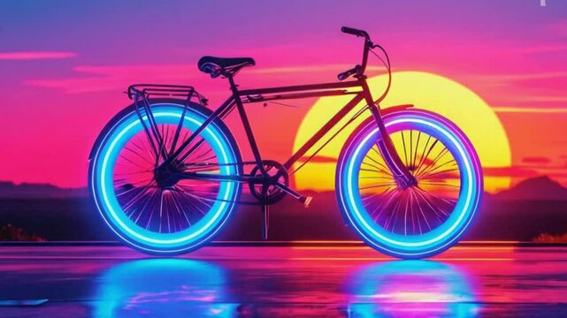 bicycle at sunset synthwave style 