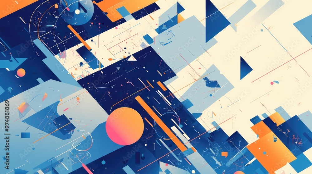 Poster geometric artwork background featuring simple shapes and figures inspired by modern design principle