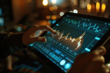 A person reviewing a chart on their tablet, potentially for business or work purposes