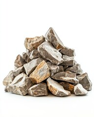 Pile of crushed stones for construction isolated on white background