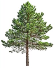 Obraz premium Pine tree isolated on white background, detailed needles and sharp texture, tall and narrow