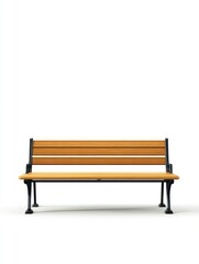 Public bench isolate on white background, wooden seat,