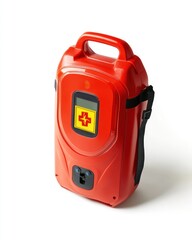 Public defibrillator isolate on white background, life-saving device,
