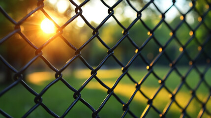 Fototapeta premium chain-link fence stands out against a softly blurred background, symbolizing boundaries, separation, and the contrast between freedom and confinementv