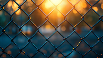 Fototapeta premium chain-link fence stands out against a softly blurred background, symbolizing boundaries, separation, and the contrast between freedom and confinementv