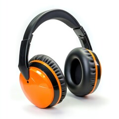 Safety ear muffs used in construction isolated on white background