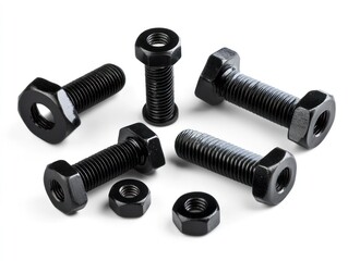 Set of construction bolts and nuts isolated on white background