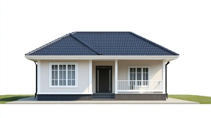Single-story house isolate on white background, suburban style,