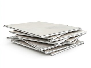 Stack of drywall sheets isolated on white background, realistic textures