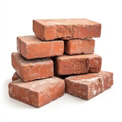 Obraz premium Stack of red bricks isolated on white background, realistic lighting