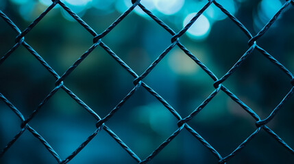 Fototapeta premium chain-link fence stands out against a softly blurred background, symbolizing boundaries, separation, and the contrast between freedom and confinement