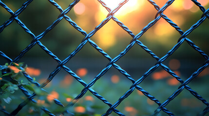 Fototapeta premium chain-link fence stands out against a softly blurred background, symbolizing boundaries, separation, and the contrast between freedom and confinement