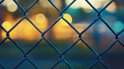 Fototapeta premium chain-link fence stands out against a softly blurred background, symbolizing boundaries, separation, and the contrast between freedom and confinement
