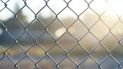 Fototapeta premium chain-link fence stands out against a softly blurred background, symbolizing boundaries, separation, and the contrast between freedom and confinement