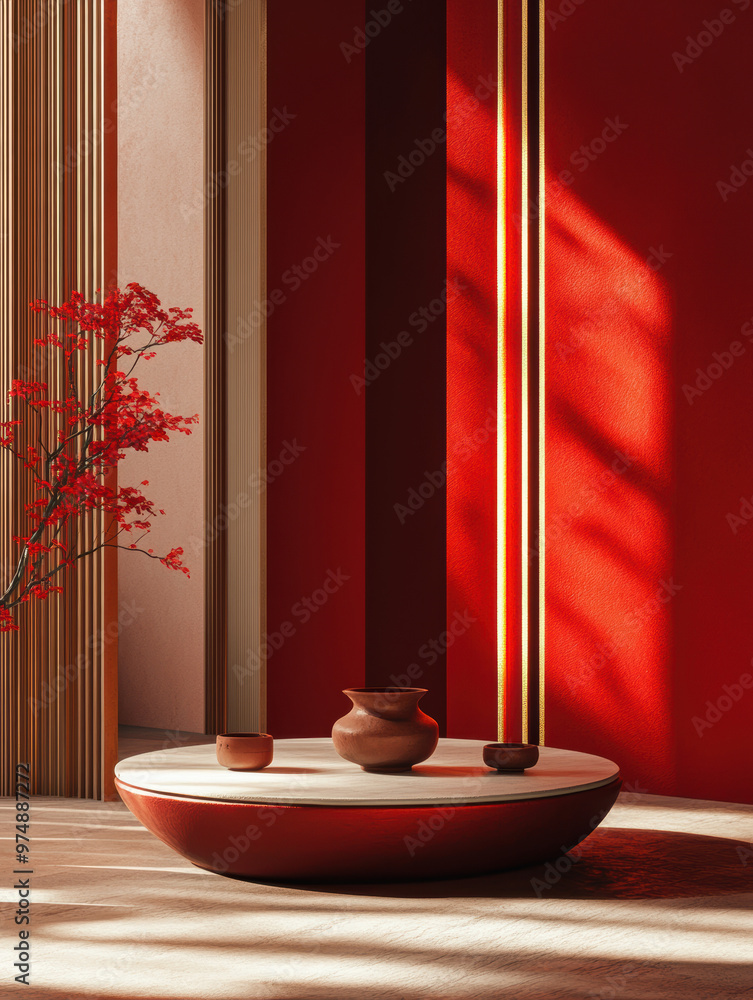 Poster Red Minimalist Interior.