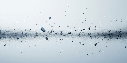 Dynamic abstract composition of floating debris against a soft gradient background, evoking a sense of motion and energy.