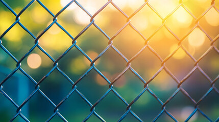 Fototapeta premium chain-link fence stands out against a softly blurred background, symbolizing boundaries, separation, and the contrast between freedom and confinement