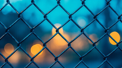 Fototapeta premium chain-link fence stands out against a softly blurred background, symbolizing boundaries, separation, and the contrast between freedom and confinement