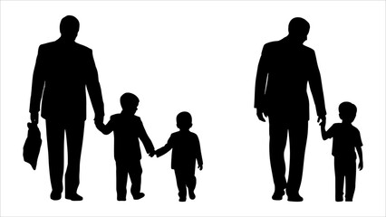 Man and his son silhuette on white background