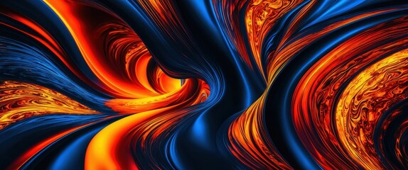 Dynamic abstract design featuring vibrant swirls of fiery reds and deep blues, creating a visually striking and energetic composition.
