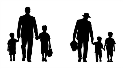 Man and his son silhuette on white background