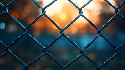 Fototapeta premium chain-link fence stands out against a softly blurred background, symbolizing boundaries, separation, and the contrast between freedom and confinement