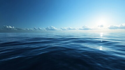 Fototapeta premium Calm blue ocean, horizon line blending with the sky,