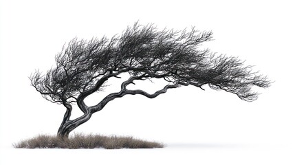 Fototapeta premium Windswept tree isolate on white background, unique shape,