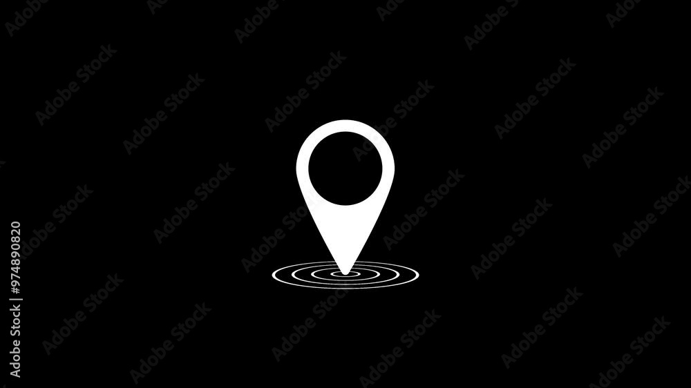 Poster map location pin appearing on black background. location icon with radio waves. gps location pointer