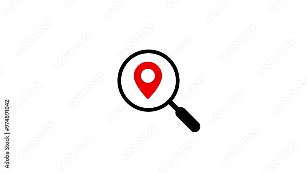 Poster magnifying icon with location icon. searching location. map pointer sign.