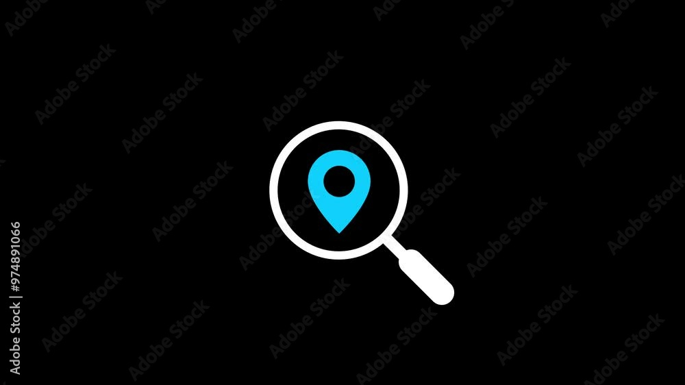 Poster magnifying icon with location icon. searching location. map pointer sign.