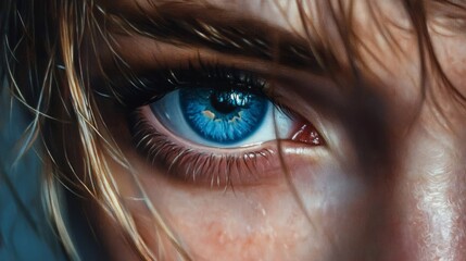 Close-up of blue eyes, sharp details,