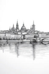 Obraz premium Toulouse, France, black and white pen pencil hand-drawn effect portrait drawing illustration for travel poster, card, wallpaper, backdrop or banner. Modern, clear, artistic and simple