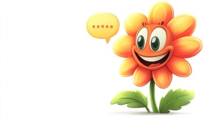 Vibrant and cheerful cartoon flower character featuring a speech bubble set against a plain white background 2D illustration style