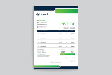 Corporate green color invoice design
