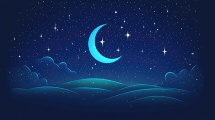 Fototapeta premium Stars Night Simple Line Icon 2D Cartoon Illustration Logo Template Ideal for Various Uses