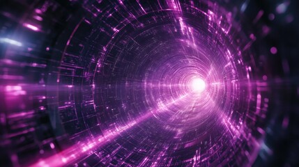 Obraz premium Futuristic digital tunnel frame featuring magical purple energy lines and a high tech force field Abstract design concept