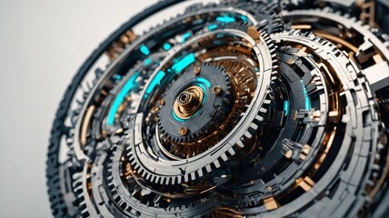 Obraz premium Futuristic Mechanical Gear System with Intricate Details and Technology Elements in a Close-Up Perspective
