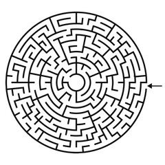 Round Maze Game for Adults and Kids - Simple Flat Vector Black and White Outline Illustration Background is White