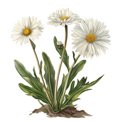 A close-up of a beautiful bouquet of white daisies in a vase with yellow centers