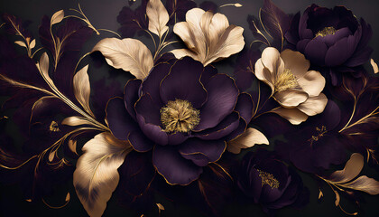 Dark, Moody Floral Background with Gold Accents for a Gala