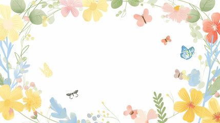 A spring-themed frame adorned with pastel-colored flowers, butterflies, and soft greenery. The frame is oval-shaped, with delicate floral patterns 