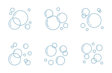 Set of soap bubbles icons in doodle style. Hand drawn vector illustration on white background